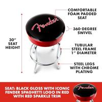 Fender Red Sparkle Logo Barstool 30" zwart-rood-chroom gitaarkruk (76 cm) - thumbnail