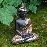 Boeddha in zwart/goud van poly, B21 x D12 x H27 cm. - thumbnail