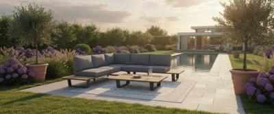 Lota lounge corner set dark anthracite alu/acacia teak look Eurofar - Eurofar Lota lounge corner set dark anthracite alu/acacia teak look Eurofar - Eurofar