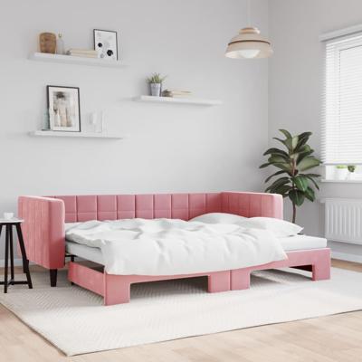 Slaapbank met onderschuifbed 80x200 cm fluweel roze