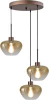 Masterlight 3-lichts hanglampGenua bruin met 3x goud glas Ø 24cm - 2972-15-15-35-3-24 - thumbnail