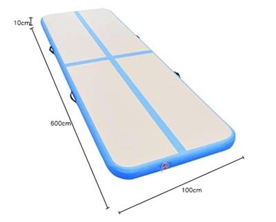 Gymnastiekmat met pomp opblaasbaar 600x100x10 cm PVC blauw - thumbnail