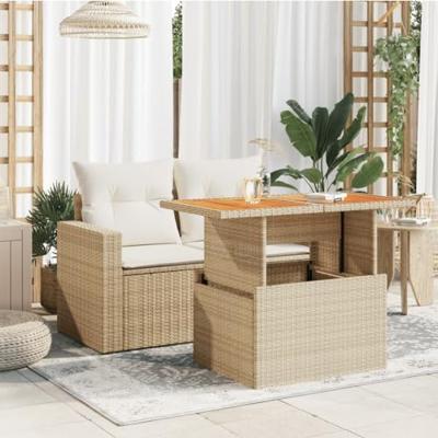 Tuintafel 100x55x73 cm poly rattan en acaciahout beige Tuintafel 100x55x73 cm poly rattan en acaciahout beige
