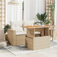 Tuintafel 100x55x73 cm poly rattan en acaciahout beige - thumbnail