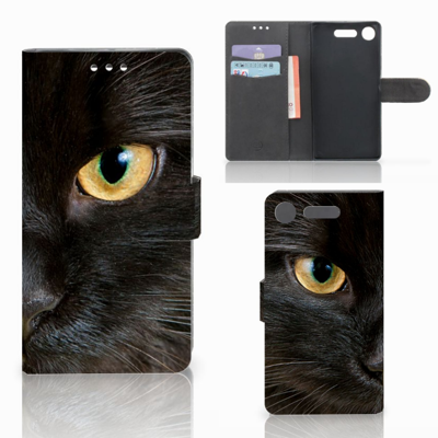 Sony Xperia XZ1 | Telefoonhoesje | Met pasjeshouder | Zwarte Kat