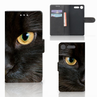 Sony Xperia XZ1 | Telefoonhoesje | Met pasjeshouder | Zwarte Kat - thumbnail