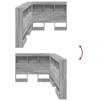 Opberghoofdbord met plank Grijs sonoma 80 cm Bewerkt hout