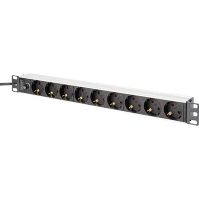 Digitus DN-95437 19 inch 19inch-patchkast Geaarde contactdoos Incl. 2 metalen houders, Overstroombeveiliging Zilver, Zwart