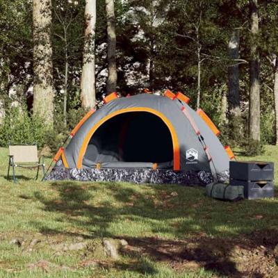 Tent 3-persoons snelontgrendeling grijs en oranje - thumbnail