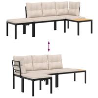 3-delige Loungeset met kussens gepoedercoat staal zwart - thumbnail