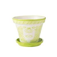 J-Line Flowerpot+Plate Granada Handmade+Painted Ceramic Green Extra - thumbnail