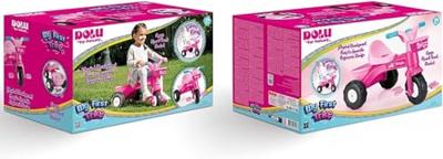 Dolu eenhoorn driewieler met duwstang roze