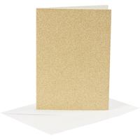 Creativ Company Kaarten en enveloppen, afmeting kaart 10,5x15 cm, afmeting envelop 11,5x16,5 cm, glitter, 120+250 gr, goud, 4 set/ 1 doos - thumbnail