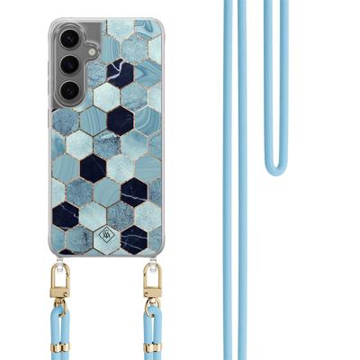 Samsung Galaxy S24 Plus hoesje met blauw koord - Blue cubes Samsung Galaxy S24 Plus hoesje met blauw koord - Blue cubes
