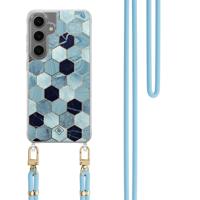 Samsung Galaxy S24 Plus hoesje met blauw koord - Blue cubes - thumbnail