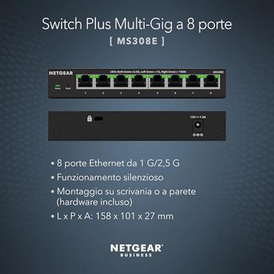 NETGEAR 8-poorts 2,5 GB switch MS308E, multi-gigabit beheerde Ethernet-schakelaar, 5 x 1G en 2,5G-poorten, desktop- of wandmontage