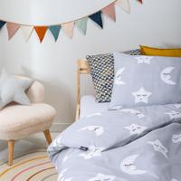 Fresh&Co  Kids Moon & Stars - Grijs Dekbedovertrek 120 x 150 cm - Peuterovertrek Dekbedovertrek - thumbnail
