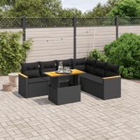 7-delige Loungeset met kussens poly rattan zwart - thumbnail