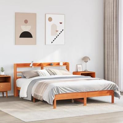 Bedframe zonder matras massief grenenhout wasbruin 150x200 cm