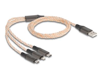 Delock USB-kabel USB 2.0 USB-A stekker, USB-C stekker, USB-micro-B stekker, Apple Lightning stekker 1.20 m Transparant 88158