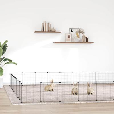 VidaXL Huisdierenkooi met deur 36 panelen 35x35 cm staal zwart