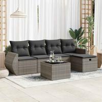 5-delige Loungeset met kussens poly rattan grijs - thumbnail
