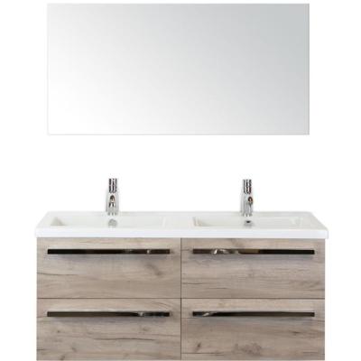 Seville Badmeubelset 120 cm - 4 Laden Craft Oak - Wastafel Djazz Dubbel met Spiegel