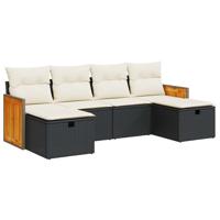 6-delige Loungeset met kussens poly rattan zwart - thumbnail
