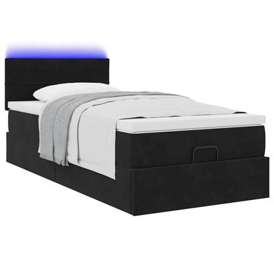 Ottoman bed met matras en LED's 160x200cm fluweel zwart - thumbnail