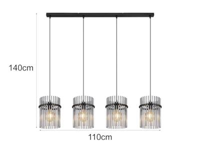Globo Zwarte hanglampGorley met smoke glas 4-lichts - 15698-4H