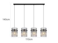 Globo Zwarte hanglampGorley met smoke glas 4-lichts - 15698-4H - thumbnail