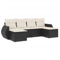 6-delige Loungeset met kussens poly rattan zwart - thumbnail