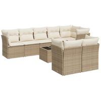 9-delige Loungeset met kussens poly rattan beige - thumbnail
