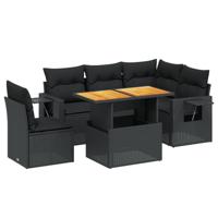 6-delige Loungeset met kussens poly rattan zwart - thumbnail