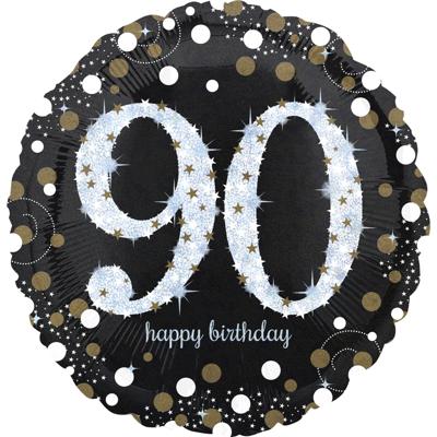 Folieballon 90 Jaar Happy Birthday Sparkling Gold 43cm
