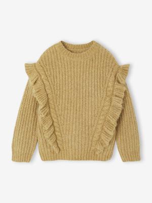 Trui met ruches en kabels voor meisjes goudbeige