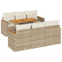 7-delige Loungeset met kussens poly rattan acacia beige - thumbnail