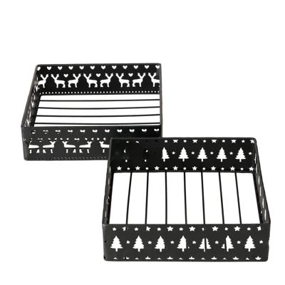 Boltze Home Servethouder zwart metaal met kerstdecor