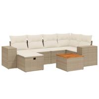 7-delige Loungeset met kussens poly rattan beige - thumbnail