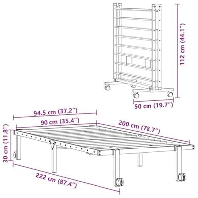 Bedframe zonder matras opvouwbaar 90x200 cm staal wit