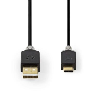 USB-Kabel | USB 2.0 | USB-A Male | USB-C Male | 480 Mbps | Verguld | 3.00 m | Rond | PVC | Antraciet