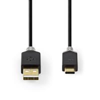 USB-Kabel | USB 2.0 | USB-A Male | USB-C Male | 480 Mbps | Verguld | 3.00 m | Rond | PVC | Antraciet - thumbnail