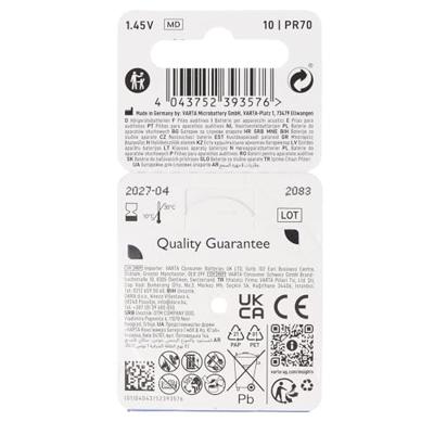 Batterij voor hoortoestel Varta Hearing Aid 10 PR70 6 Stuks - thumbnail
