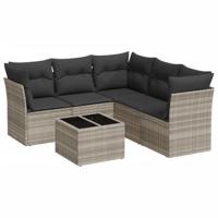 6-delige Loungeset met kussens poly rattan lichtgrijs - thumbnail