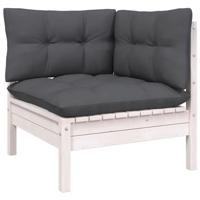 9-delige Loungeset met kussens massief grenenhout wit - thumbnail