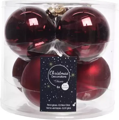 Kerstballen Glas Ø8cm Ossenbloed Rood 6st
