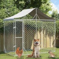 Hondenkennel met dak 3x1,5x2,5 m gegalvaniseerd staal zilver - thumbnail