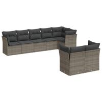 8-delige Loungeset met kussens poly rattan grijs - thumbnail