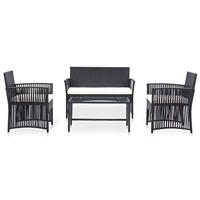 4-delige Loungeset met kussen poly rattan zwart - thumbnail