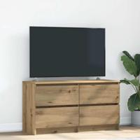 Tv-meubel 100x35x54 cm bewerkt hout artisanaal eikenkleurig - thumbnail